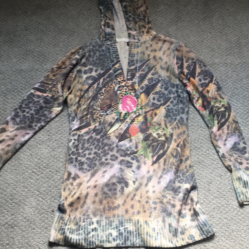 Motive hooded sweater with tiger face